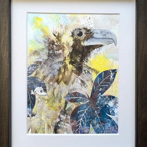 Arte murale con cornice e tecnica mista raffigurante un avvoltoio: opera d'arte originale unica realizzata a mano, regalo di design contemporaneo per gli amanti degli uccelli e della natura