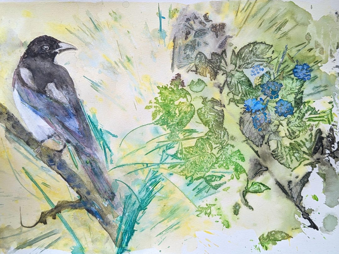 Original Watercolor Magpie Painting, Not a Print. Bird Abstract Art in ...