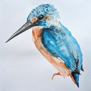 Dipinto moderno originale con cornice in macramè e acquerello raffigurante un uccello. Dipinto di un martin pescatore - idea regalo per gli amanti degli uccelli e decorazione per la casa.