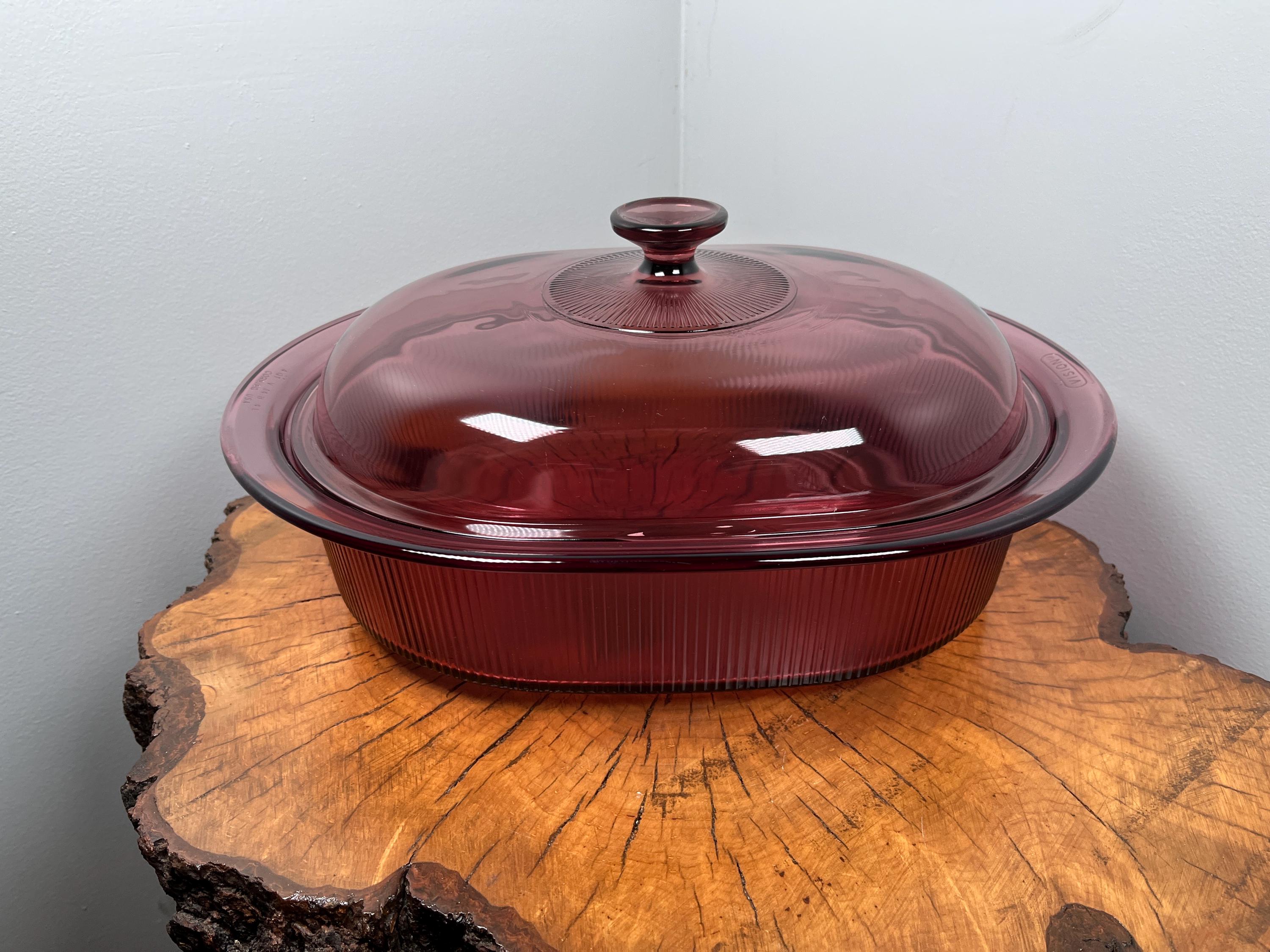 Vintage Corning Vision Cranberry Oval Roaster W/ Lid – 4 Qt / 4L