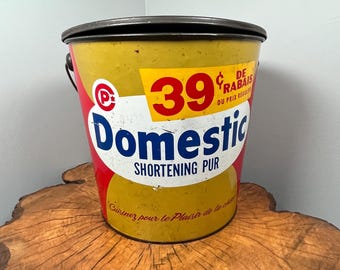 Vintage Domestic Shortening Tin – Large 20 lb Canada Packers Metal Can – Retro Canadian Advertising Bucket