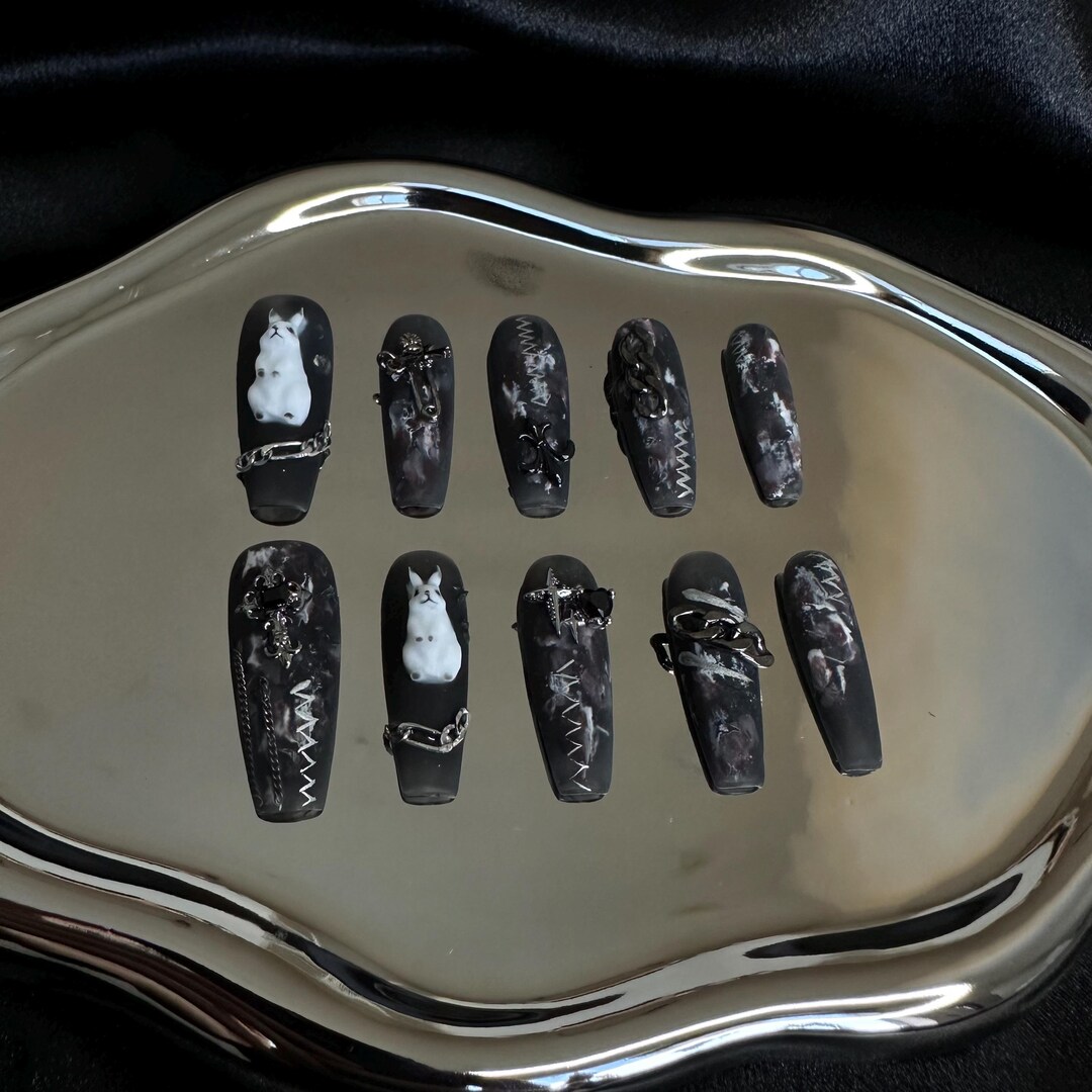 3D Rabbit Coffin Press on Nails, Gothic Punk Rock, Handmade Gel - Etsy