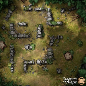 OUDE RUÏNE Battle Map, DnD Battle Map, D&D, Battlemap, Dungeons and Dragons, 5e, Roll20, Foundry, VTT, digitale kaart