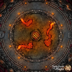 Mapa de batalha MOLTEN ARENA, mapa de batalha DnD, D&D, mapa de batalha, Dungeons and Dragons, 5e, Roll20, Foundry, VTT, mapa digital