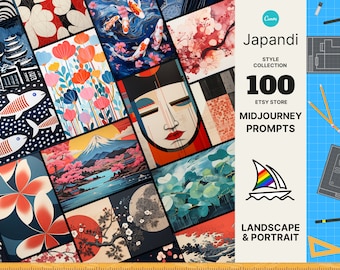 100 Japandi inspirierte Midjourney Prompts, Midjourney Wandkunst, Landschafts- und Porträt-Prompt, japanische Skandinavische, AI Art Prompt Bundle