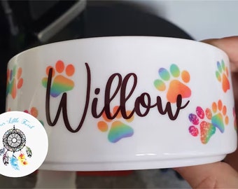 Ceramic, Food Bowl, Personalised Dog, Pet Bowl, Gift, Home, Paw Prints