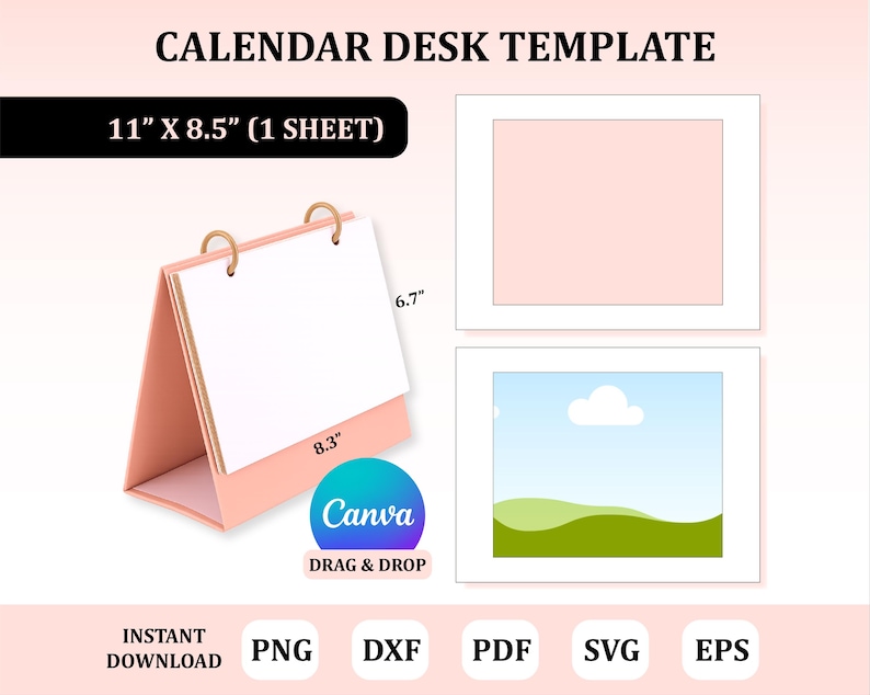 Calendar Desk Template, Carlendar Template for Sublimation, Calender ...