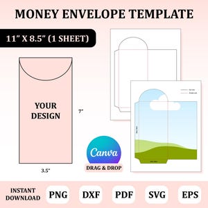 Money Envelope Template, Money Holder, Envelope Cut File, Envelope SVG Template, Envelope Cricut, Envelope Canva Template
