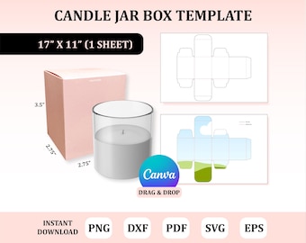 Plantilla de caja para tarro de vela, caja para tarro de vela SVG, embalaje para velas, plantilla de caja para velas Canva, caja para velas