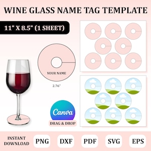 Wine Glass Name Tag Template, Wine Name Tag, Wine Glass Tag, Tag for Wine Glass, Champagne Tag, Marker for Party Guest, Party Marker