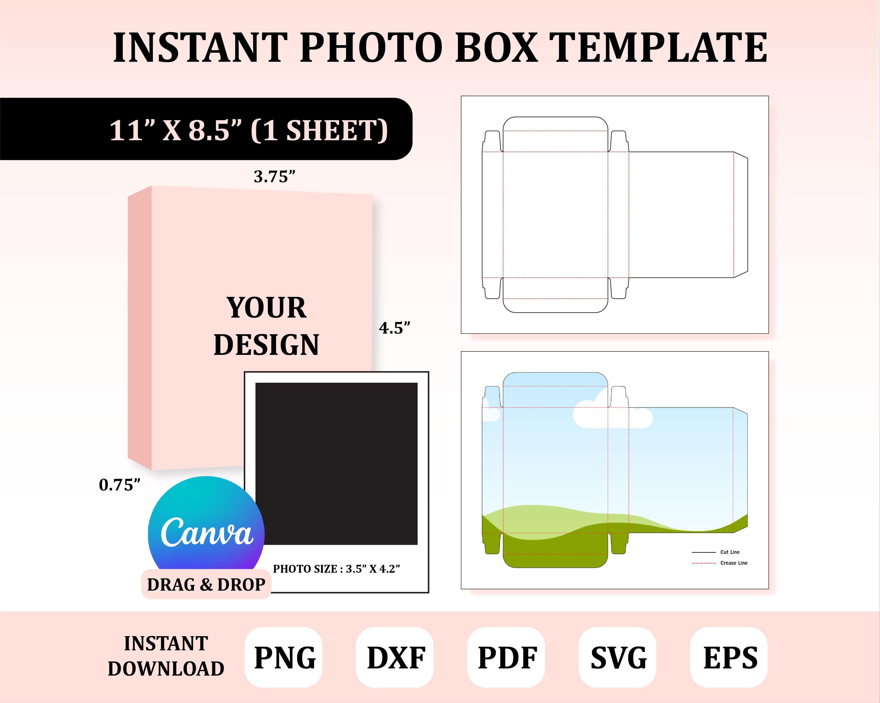Instant Photo Box Template, Mini Photo Box Template, Photo Storage Box ...