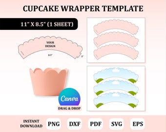 Cupcake Wrapper Template, Cupcake Holder Template, Cupcake Paper Wrap : Custom Cupcake Wrapper (Digital Download)