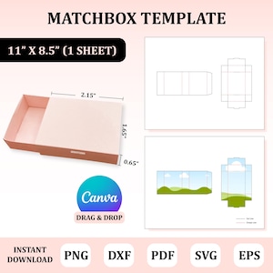 Streichholzschachtel-Vorlage, Schachtelverpackung, Streichholzschachtel-Svg, Streichholzschachtel Canva-Vorlage, Hochzeitsstreichholzbox-Svg, benutzerdefinierte Streichholzschachtel
