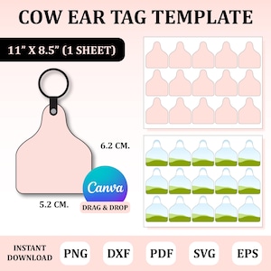 Cow Ear Tag Template, Keychain Template, Keychain Sublimation, Cow Tag Sublimation, Heat Transfer Tag Template