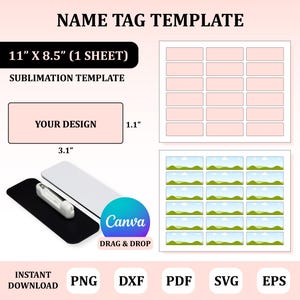 Name Tag Template, Name Tag Sublimation, Name Tag Blank, Pin Name Tag Template, Sublimation Name Badge Template