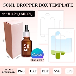 50ml Dropper Box Template, Dropper Box Svg, Essential Oil Bottle Template, Serum Box Template, Diy Box Template, Cosmetic Box Template
