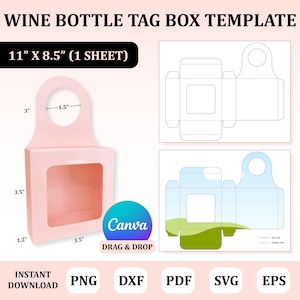 Wine Bottle Box Template, Box Tag Template, Wine Bottle Box with Window Template, Bottle Box Hanging Template, Wine Box Tag Template