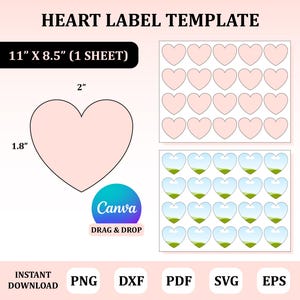 Plantilla de etiqueta de corazón, plantilla de corazón Svg, plantilla de etiqueta de corazón, plantilla de archivo de corte de corazón, plantilla de calcomanía de corazón, plantilla imprimible de corazón