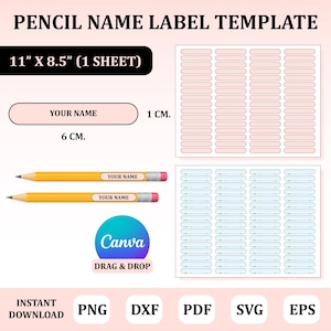 Pencil Name Label Template, Pencil Sticker Template, Pencil Label Template, Name Label Template, Canva Label Template, Name Label
