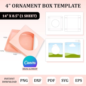 4&quot; Ornament Box Template, Flat Ornament Box SVG, Flat Ornament Box Packaging, Ornament Packaging, Box for Ornament