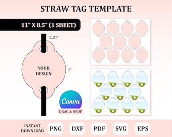 Straw Tag Template, Straw Tag Svg, Straw Tag Blank Template, Custom Straw Tag, Straw Name Tag, Tag for Party, Tag for Straw