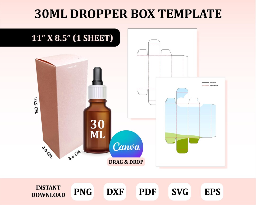 30ml Dropper Box Template, Dropper Box Svg, Essential Oil Bottle ...