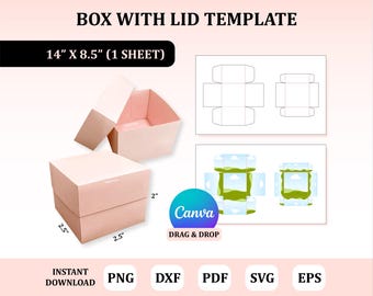 Boîte avec modèle de couvercle, boîte avec couvercle Svg, modèle de boîte cadeau, modèle de boîte d'accessoires, boîte cadeau bricolage, modèle de boîte