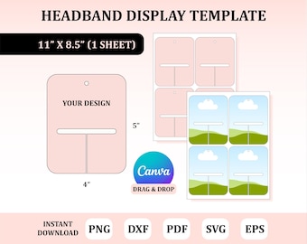 May include: A printable template for creating headband displays. The template includes a design area for adding your own text or graphics, and a space for displaying headbands. The template is 11 inches by 8.5 inches and is designed to be printed on a single sheet of paper.