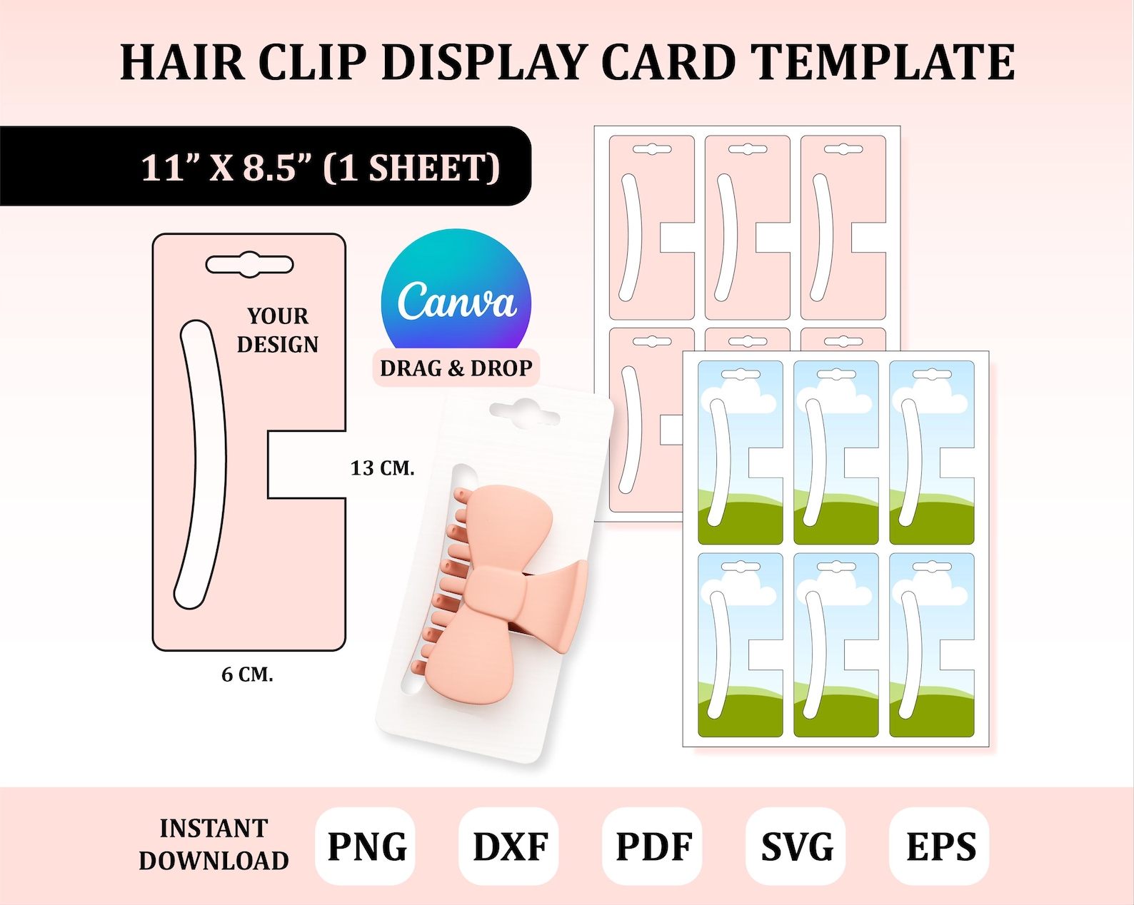 Hair Clip Display Card Template: DIY Personalized Clip Holder (digital ...