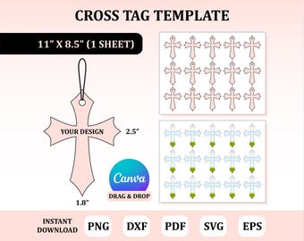 Cross Tag Template, Cross Tags Easter Template, Easter Cross Svg : Digital Download