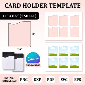 Modèle de porte-cartes, Sublimation de porte-cartes, Sublimation de porte-cartes en cuir, Porte-cartes Svg, Porte-cartes en toile Modèle
