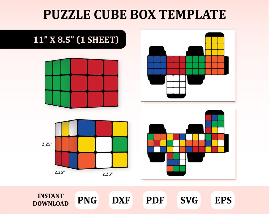Puzzle Cube Box Template, 3x3 Puzzle Cube Box, Color Cube Box, Color ...