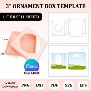 3&quot; Ornament Box Template, Flat Ornament Box SVG, Flat Ornament Box Packaging, Ornament Packaging, Box for Ornament