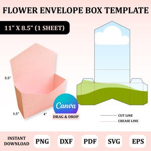 Blumen-Umschlag-Box-Vorlage, Umschlag-Box-Vorlage, Blumenkasten-Verpackung, Umschlag-Box-Canva-Vorlage, Canva-Box-Vorlage