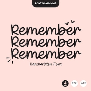Remember Font, Cute Font, Handwritten Font, Handwriting Font, Goodnotes Font, Planner Font, Procreate Font, Cricut Font