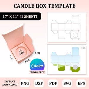 キャンドル ボックス テンプレート、キャンドル ボックス SVG、キャンドル パッケージ、キャンドル ボックス Canva テンプレート、キャンドル用ボックス