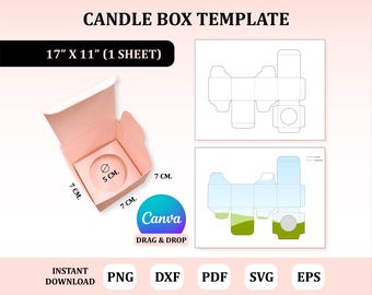 Plantilla de caja de vela, caja de vela SVG, embalaje de vela, plantilla de caja de vela Canva, caja para vela