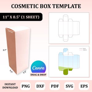 Modelo de caixa de cosméticos, caixa de cosméticos Svg, embalagem de cosméticos, modelo de caixa de soro, modelo de caixa de perfume, modelo de caixa Canva
