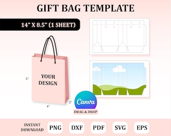 Gift Bag Template, Bag Template, Bag Packaging, Custom Bag Packaging : Digital Download