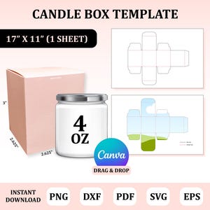 Modelo de caixa para pote de vela de 4 onças, caixa para pote de vela SVG, embalagem para vela, modelo de caixa para vela Canva, caixa para vela
