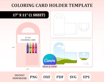 Coloring Card Holder Template, Coloring Holder, Birthday Party Favor Gift Bag : Digital Download