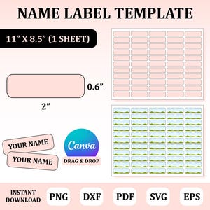 Name Label Template, Name Label Template svg, Custom Name Label, Label Template, Label Canva Template