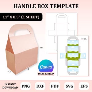 Modèle de boîte de poignée, Modèle de boîte de friandises, Modèle d'emballage de boîte, Modèle de boîte de poignée en toile, Boîte à bonbons, Modèle de boîte en toile