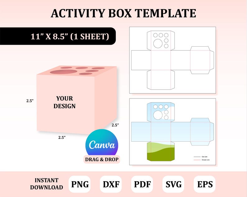 Activity Box Template, Kids Box Packaging, Activity Box for Kids, Art ...