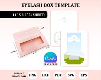 Modèle de boîte à cils, modèle de boîte à cosmétiques, emballage de boîte à cils, modèle SVG boîte à cils, boîte à cils, modèle de boîte, emballage de cils