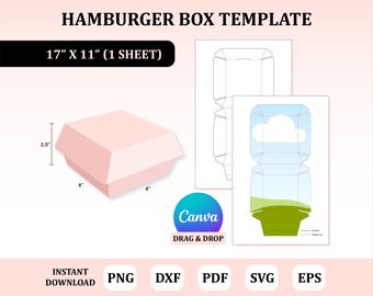 Hamburger Box Template, Hamburger Box Packaging, Burger Box Template, Food Box Template