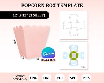 Popcorn Box Template, Box Packaging, Popcorn Box Svg, Popcorn Box Canva Template, Party Box Template, Custom Popcorn Box