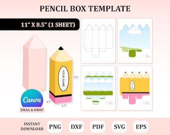 Pencil Box Template, Pencil Gift Box, Box Template, Party Favor Box, Gift Box Svg, Canva Box Editable