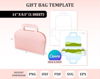 Plantilla de bolsa de regalo, plantilla de bolsa, SVG de bolsa, embalaje de bolsa, plantilla SVG de bolsa de regalo, plantilla de Canva de bolsa, bolsa de regalo personalizada, plantilla de bolsa SVG