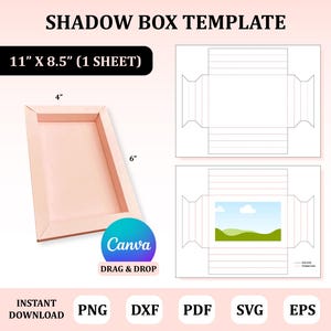 Plantilla de caja de sombra, SVG de caja de sombra, caja para foto, embalaje de caja de foto, caja de sombra, caja de marco de foto, plantilla de marco de foto